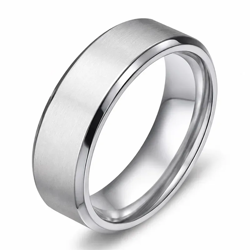 silver brushed men's titanium rings with brushed finish, FKS-TI-017