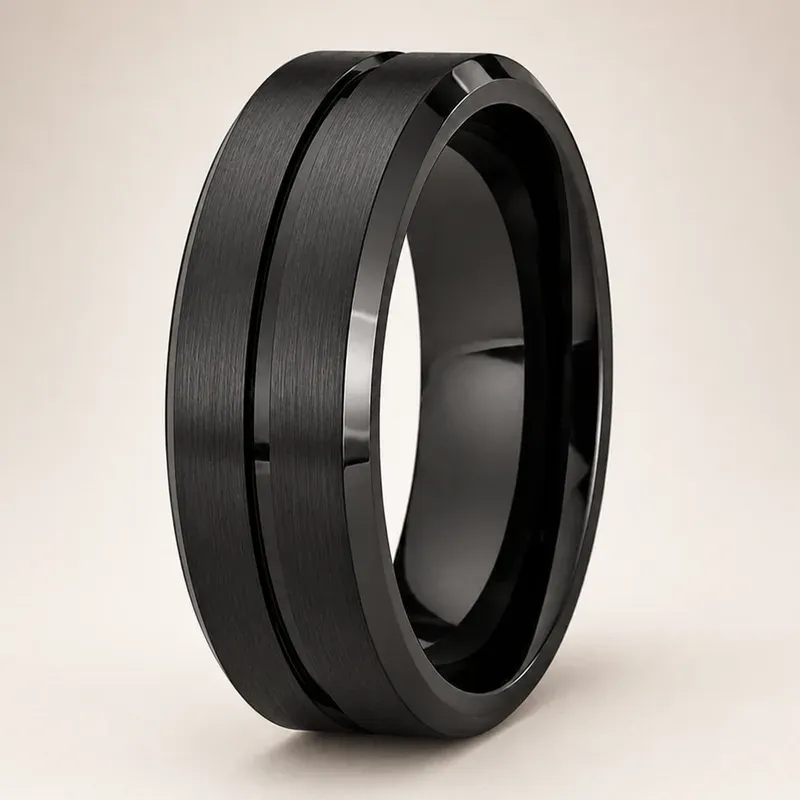 black zirconium ring with a black finish, FKS-BZ-010