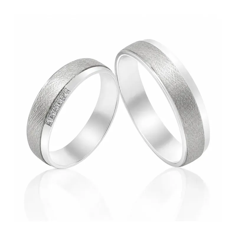 silver-tone brass wedding rings with textured surface, FKS-BR-058 display design