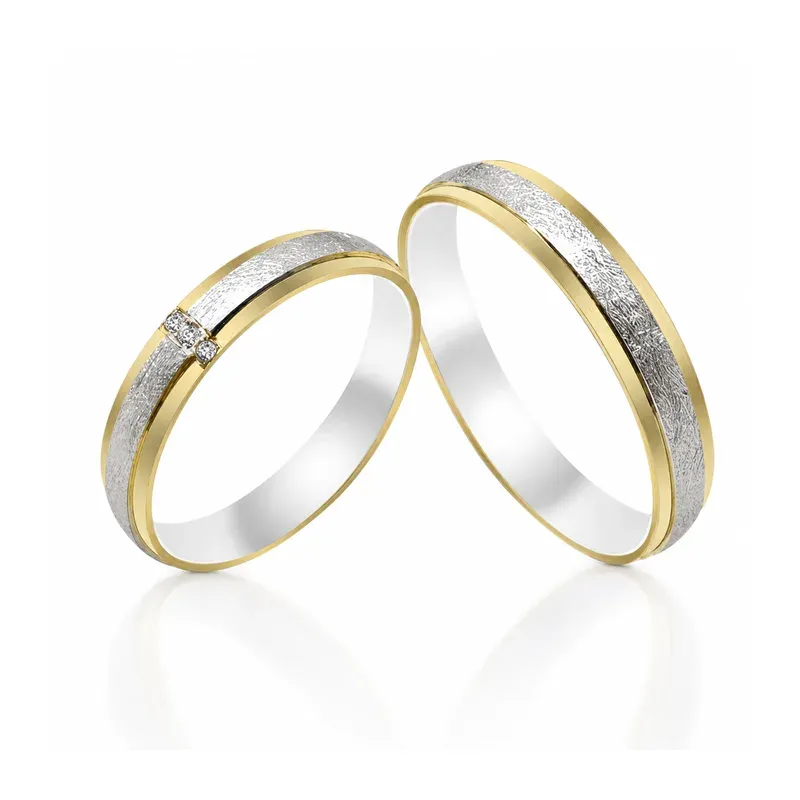 two-tone brass wedding rings with single-stone design with a textured surface, FKS-BR-047 display design