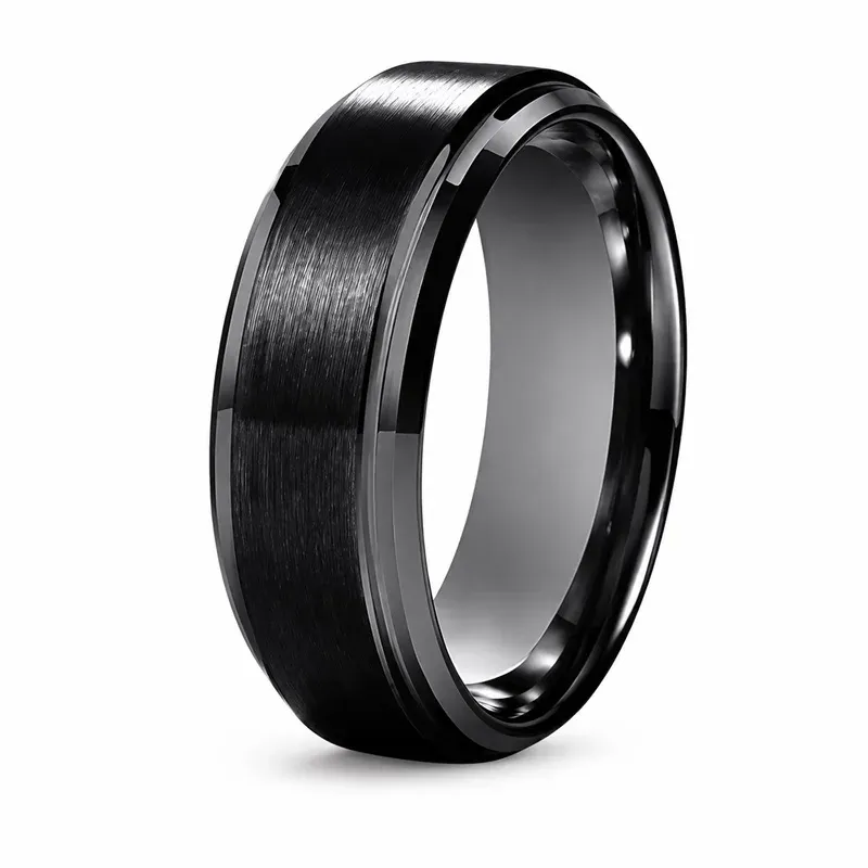 black brushed men's titanium rings with brushed finish, FKS-TI-008
