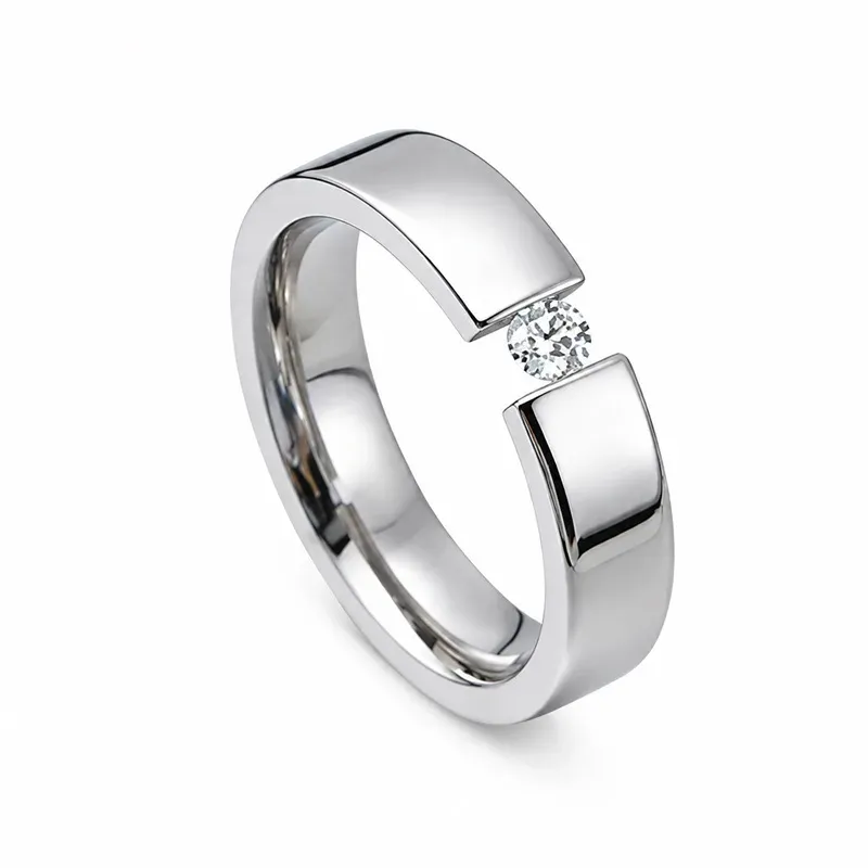 silver open stone-set titanium ring with stone setting, FKS-TI-027