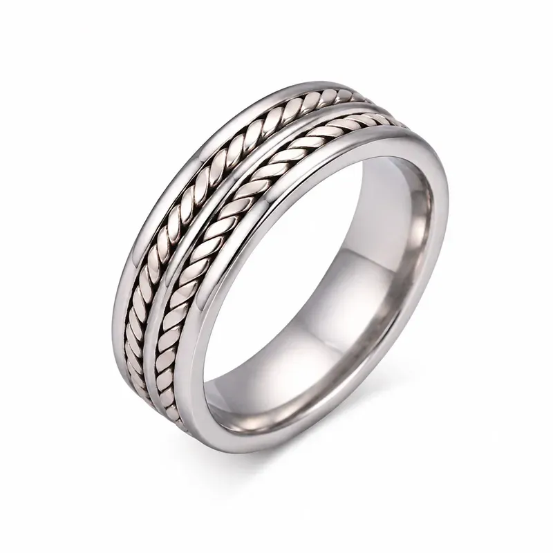 silver braided titanium ring with braided design, FKS-TI-005