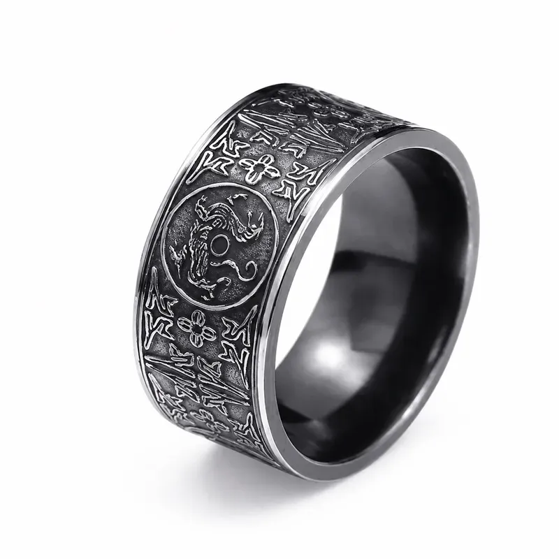 black engraved pattern titanium ring with engraved pattern, FKS-TI-025