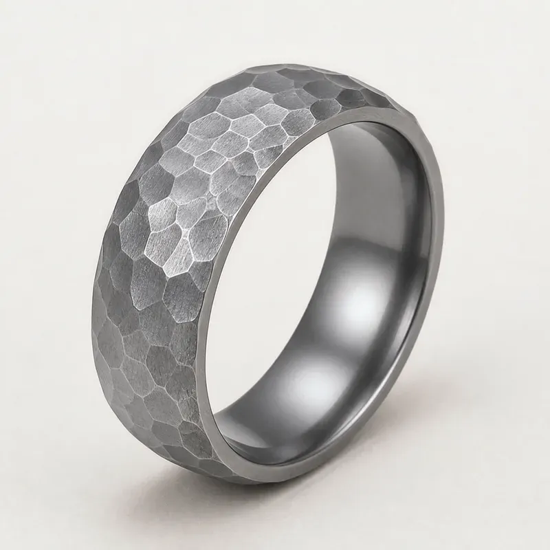 hammered tantalum ring with hammered texture across the full surface, FKS-TA-005