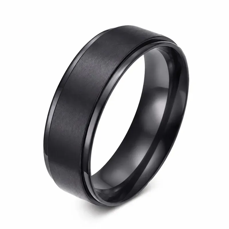 black matte men's titanium rings with matte finish, FKS-TI-018