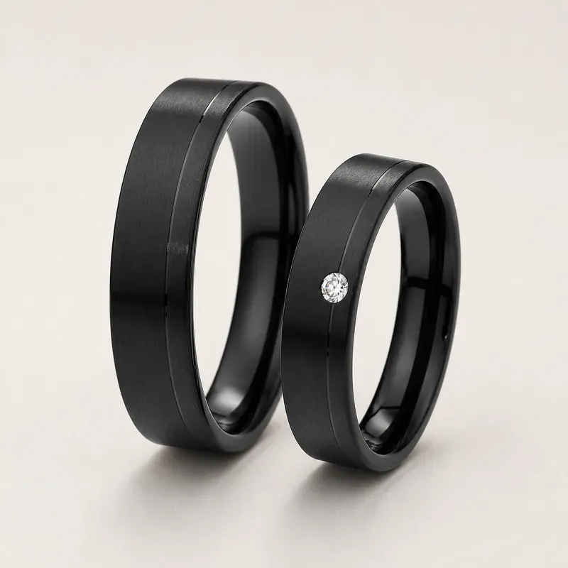 black zirconium couple rings with a black finish, FKS-BZ-018