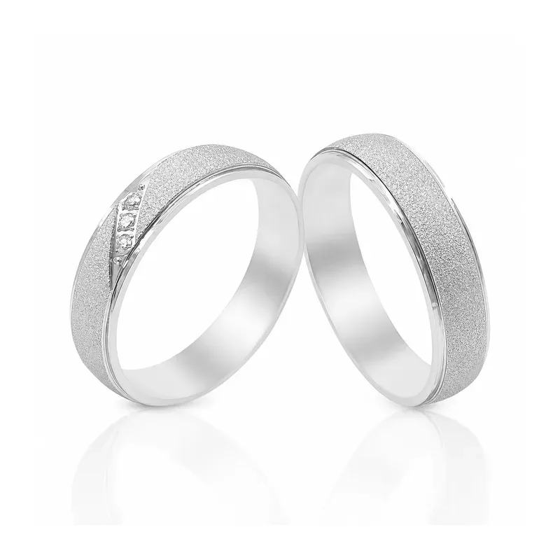 silver-tone brass wedding rings with channel-set stone layout with a textured surface, FKS-BR-031 display design