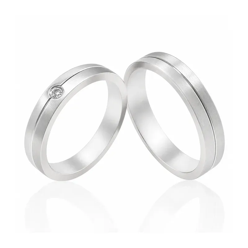 silver-tone brass wedding rings with single-stone design, FKS-BR-046 display design