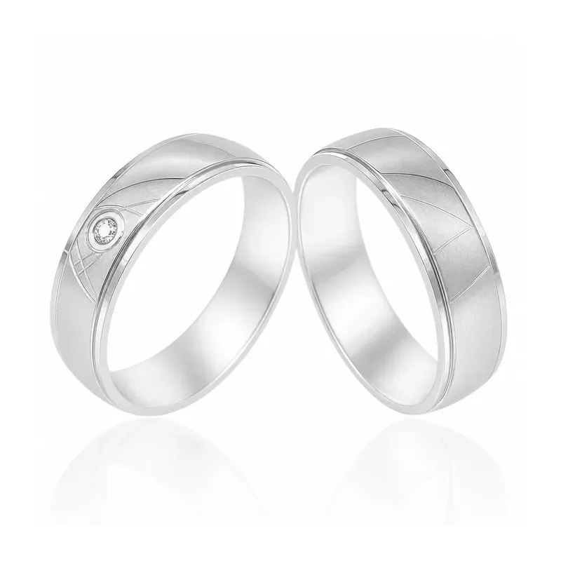 silver-tone brass wedding rings with single-stone design, FKS-BR-052 display design
