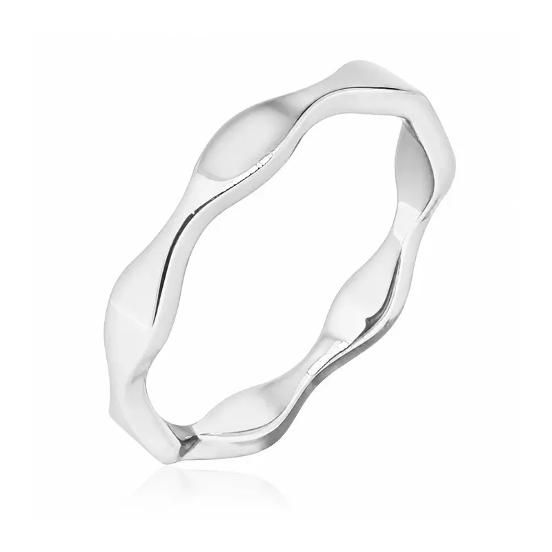 silver-tone brass stacking engagement rings with wavy profile, FKS-BR-078