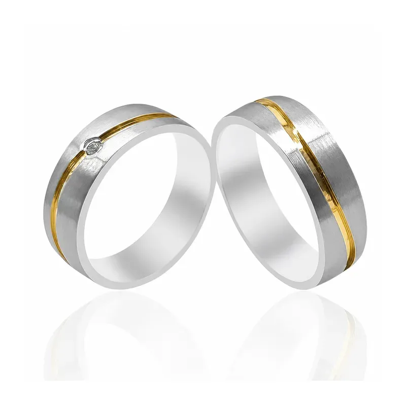 two-tone brass wedding rings with single-stone design, FKS-BR-019 display design