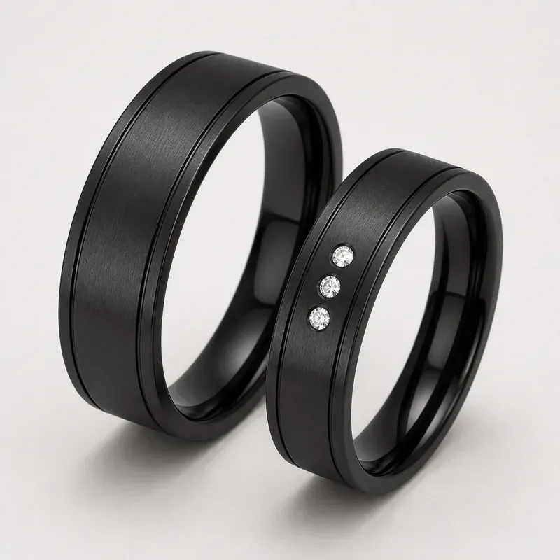black zirconium couple rings with a black finish, FKS-BZ-026