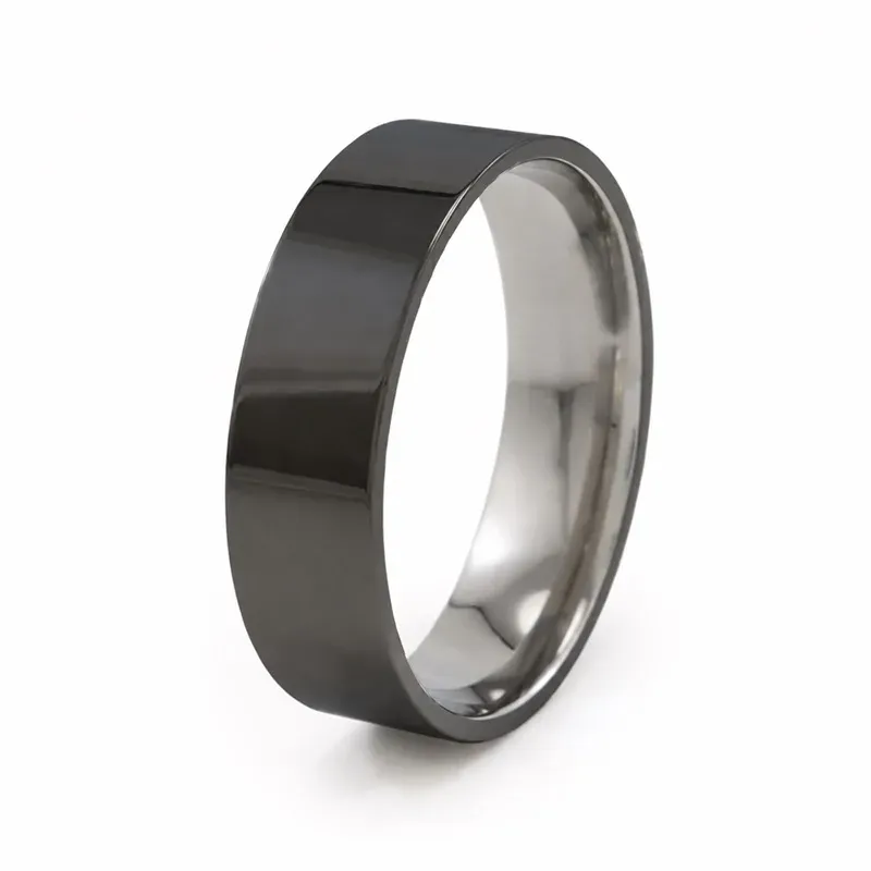 black silver men's titanium rings with black finish, FKS-TI-007