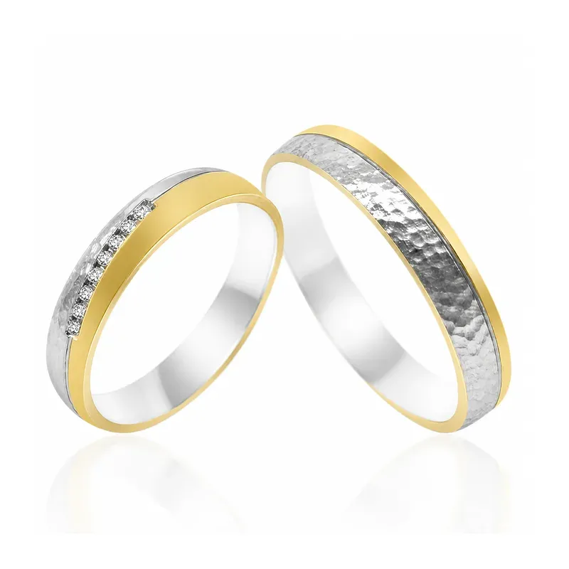 two-tone brass wedding rings with hammered texture, FKS-BR-043 display design