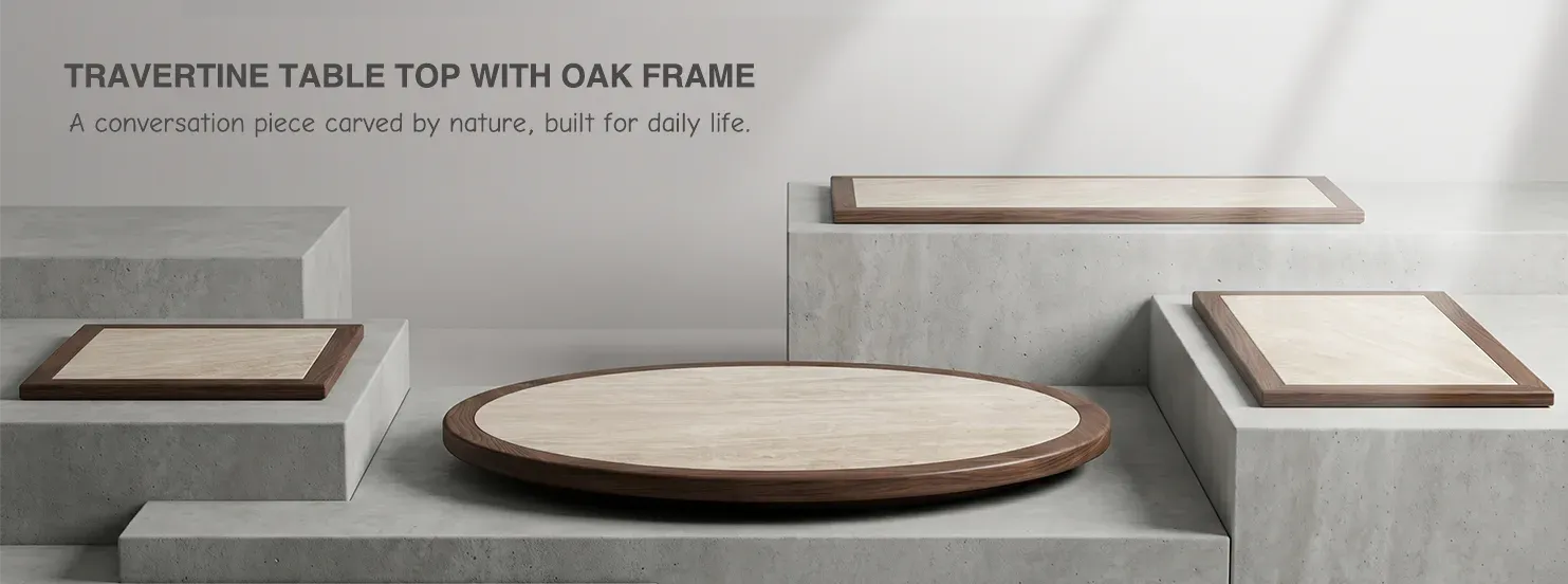 Travertine Table with Oak Frame