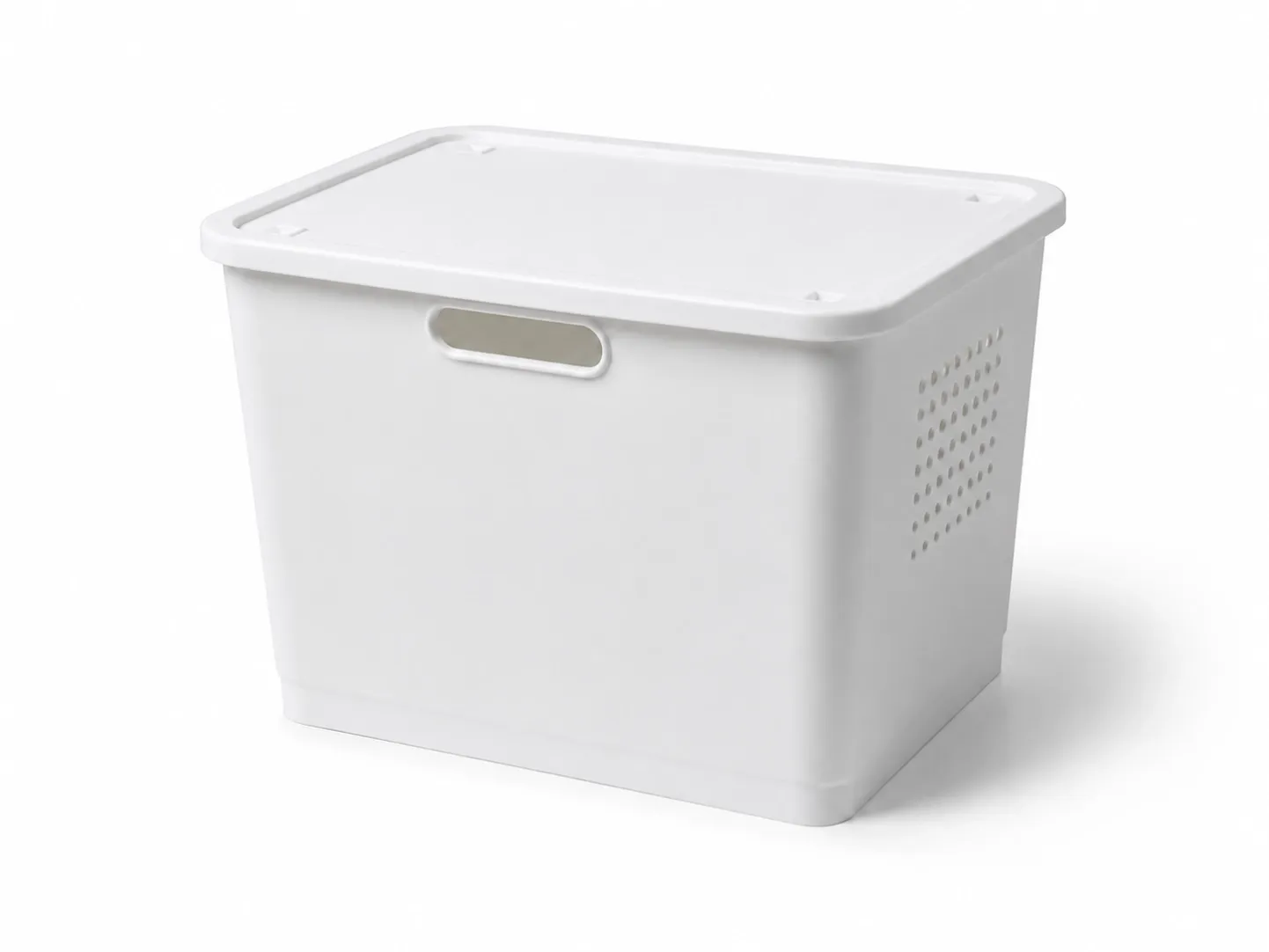 11L white plastic storage box with removable lid and cut-out handle