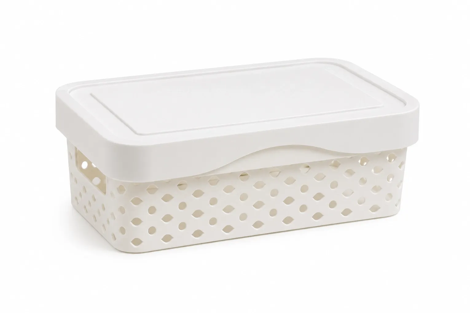 8L cream white ventilated plastic storage basket with removable lid
