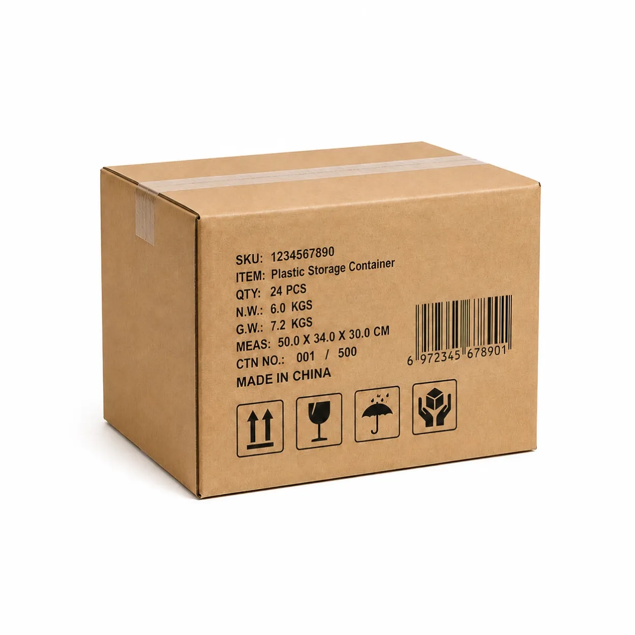 Custom carton marks and shipping labels for household plastic product packaging