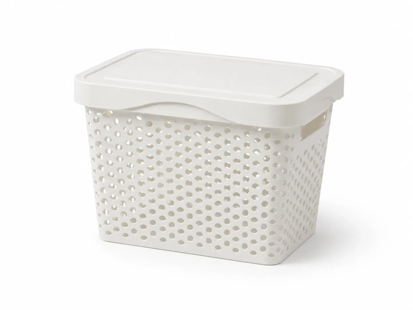 18L cream white ventilated plastic storage basket with removable lid