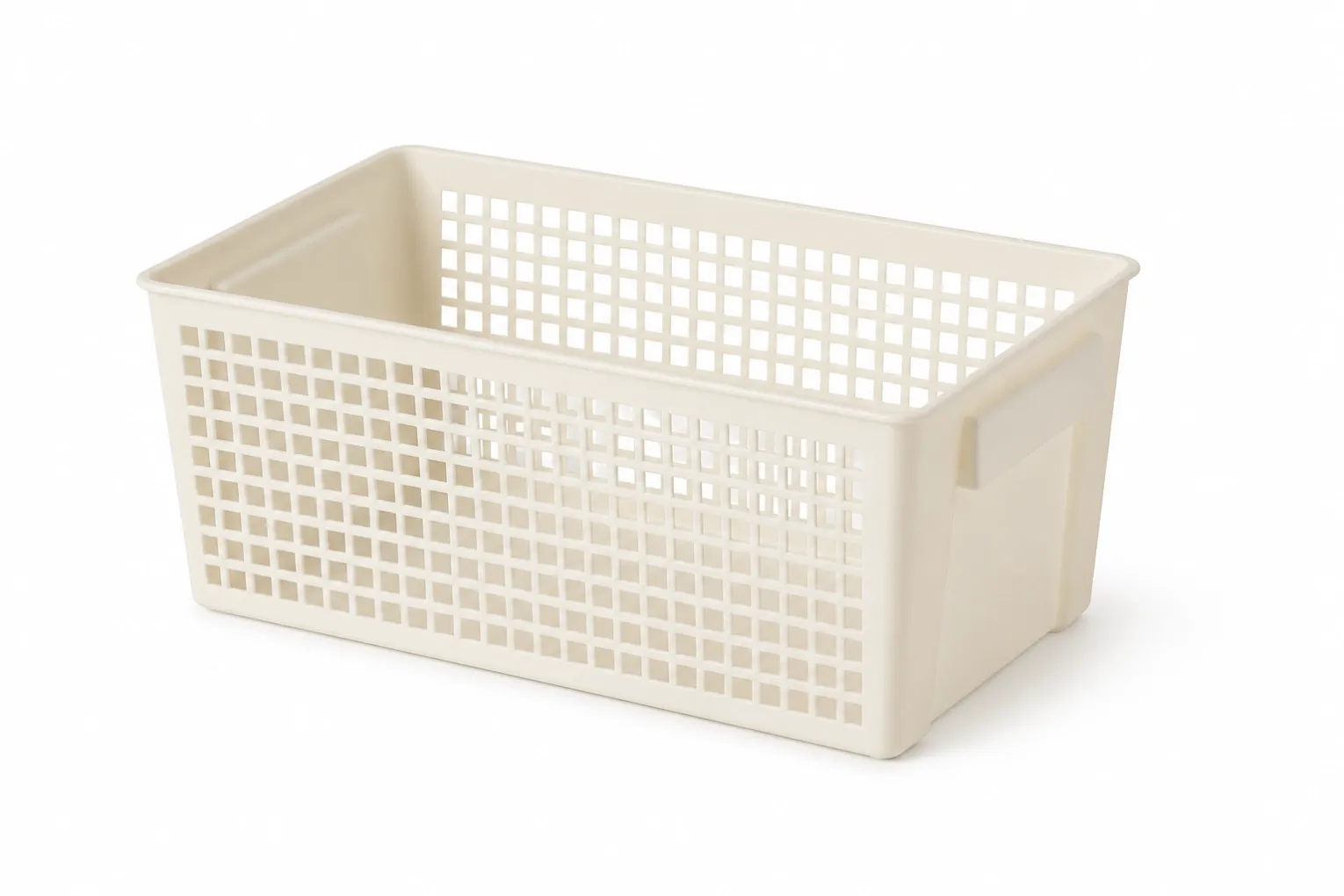 6L cream white open plastic storage basket with side handles