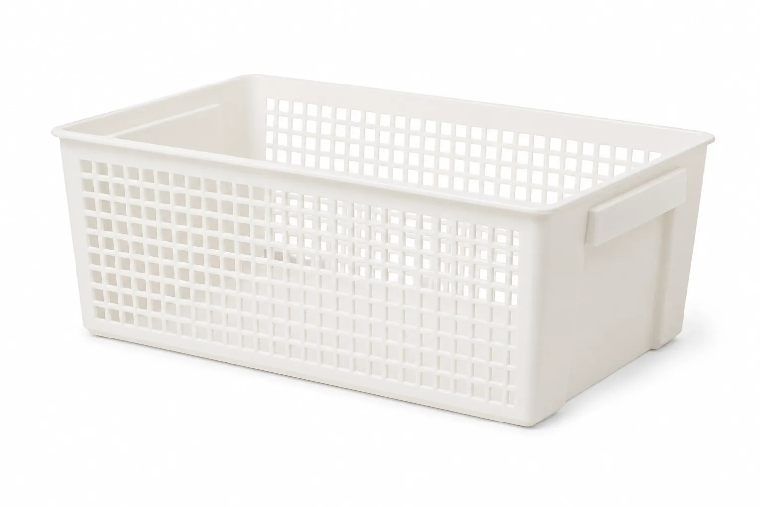 7L cream white open plastic storage basket with side handles