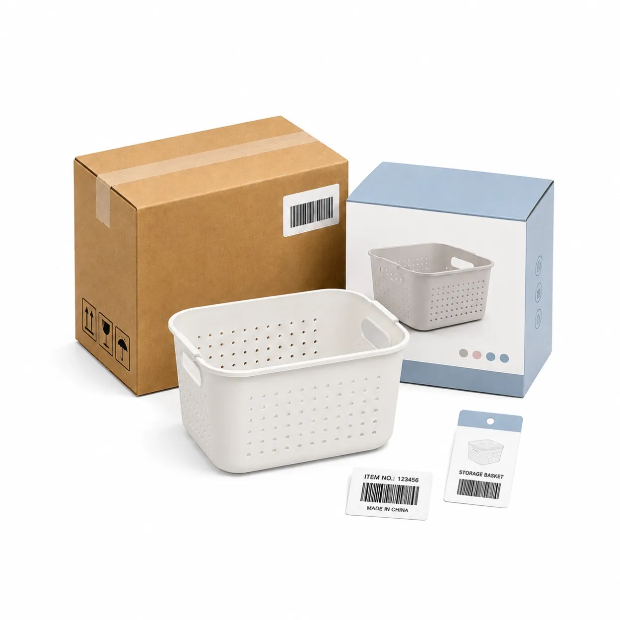 Household plastic product packaging options with carton box label and retail packaging