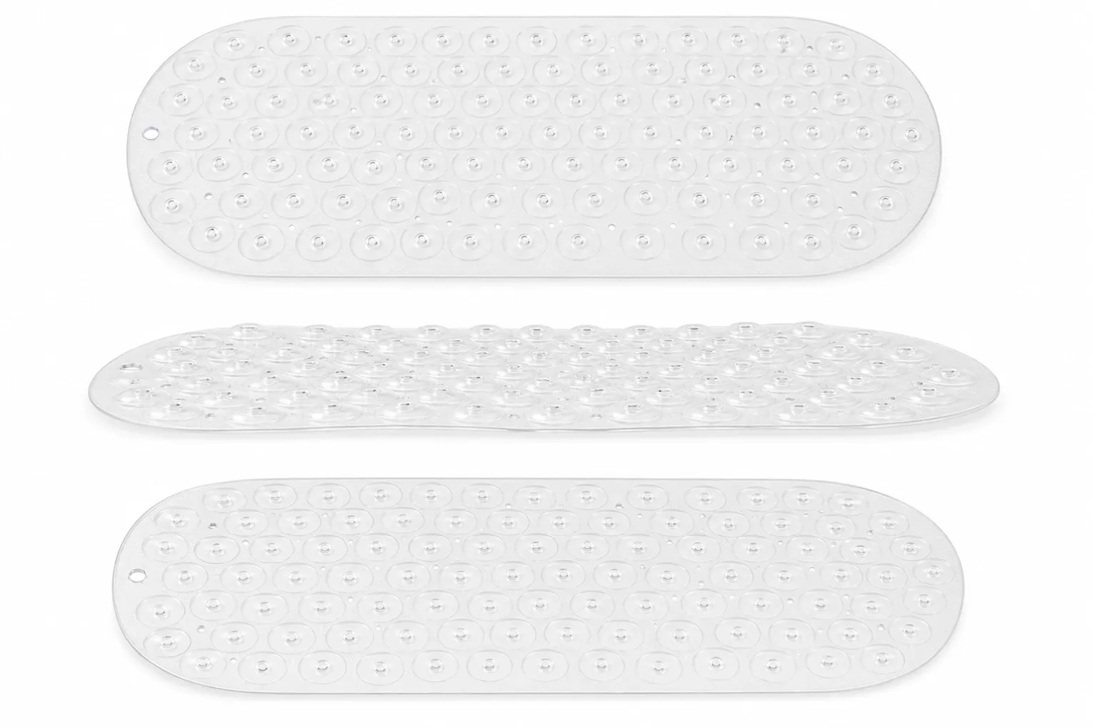 Multiple angle views of Clear Pebble Suction Bath Mat