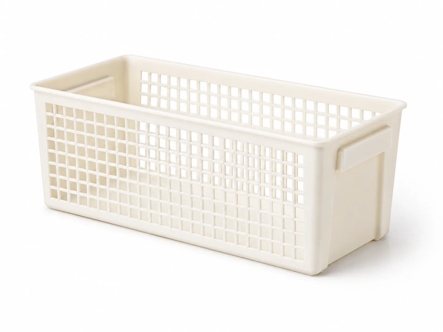 4L cream white open plastic storage basket with side handles