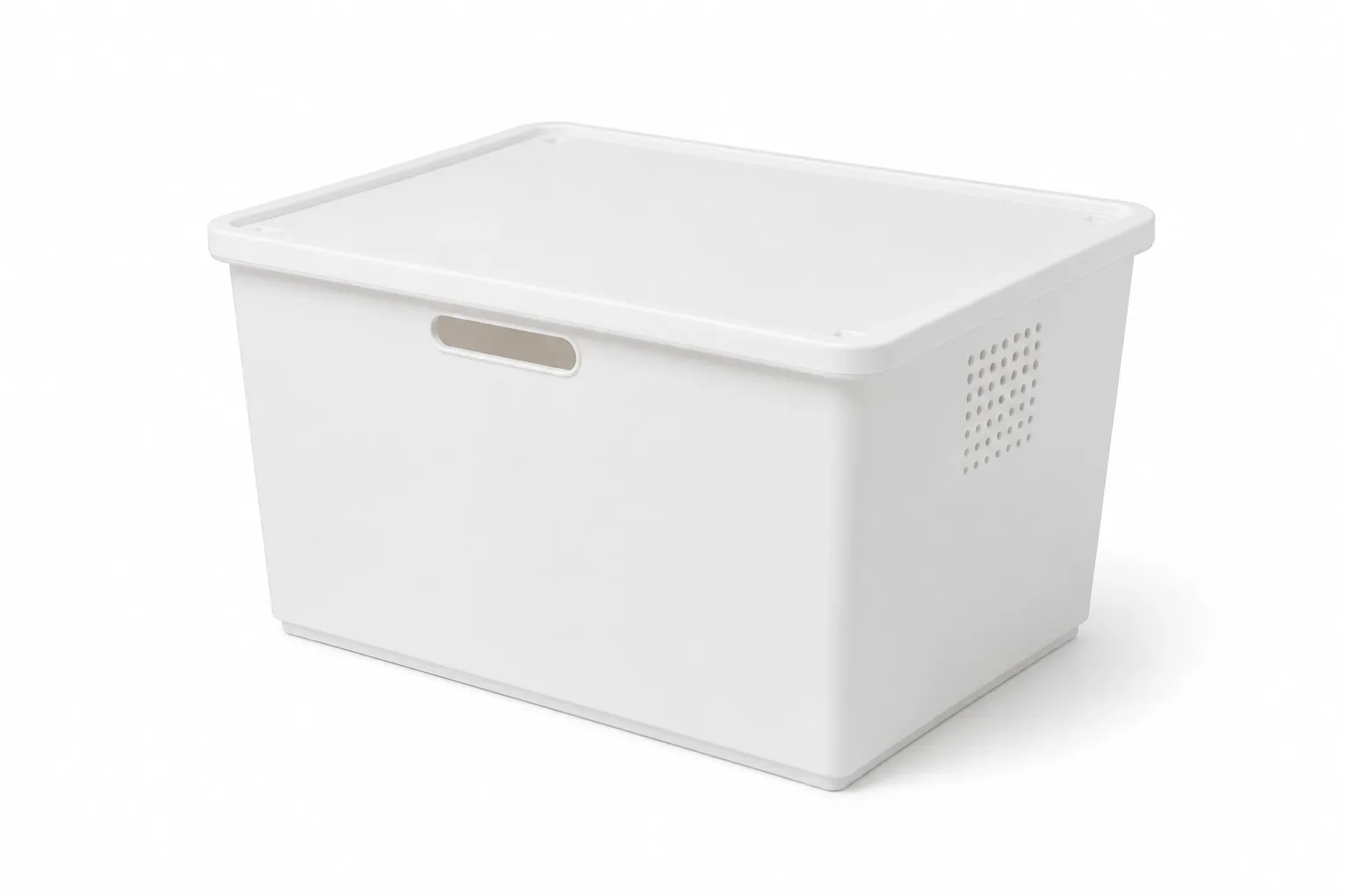 24L white plastic storage box with removable lid and cut-out handle