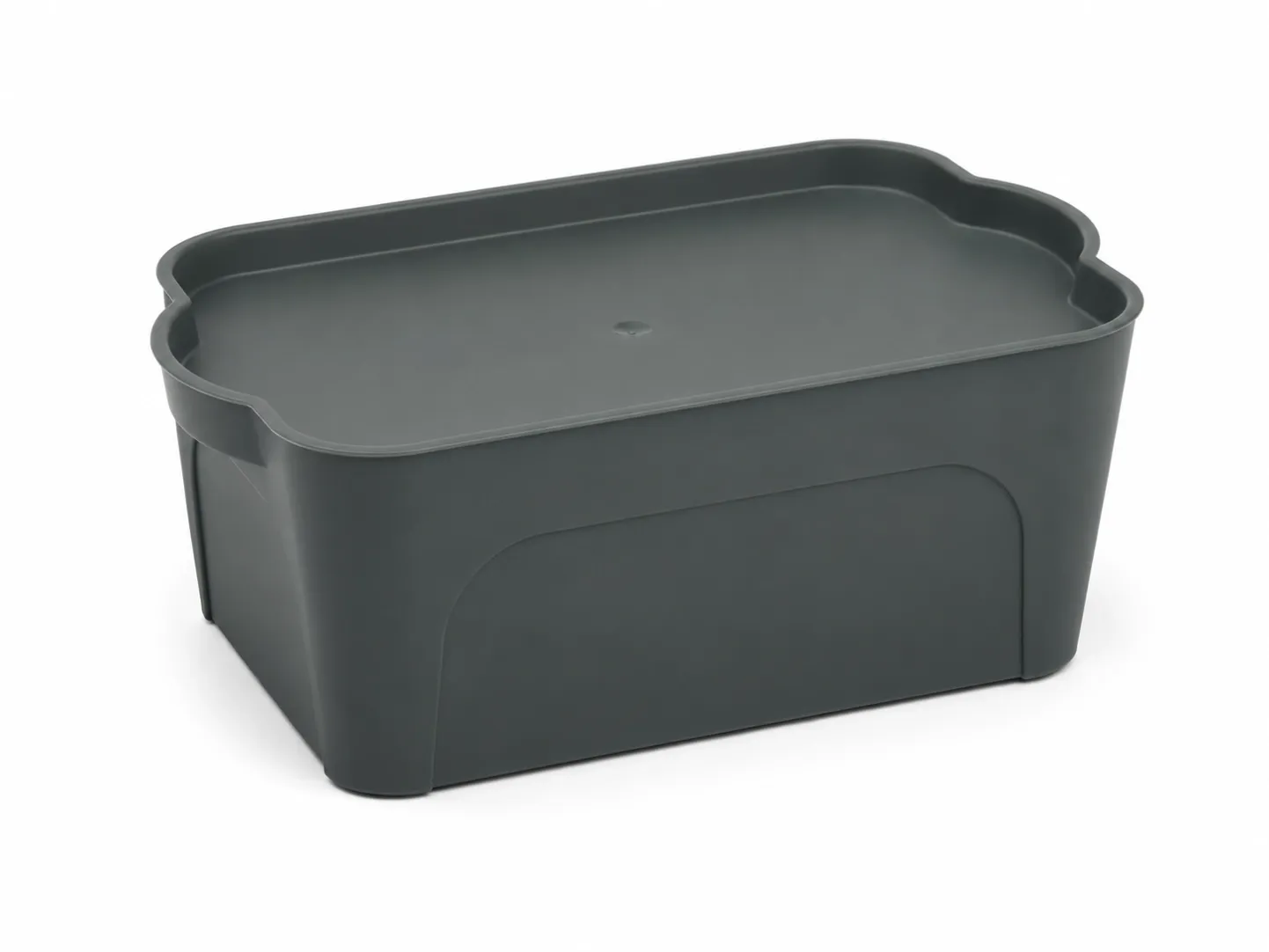 5L dark green scalloped edge plastic storage box with removable lid