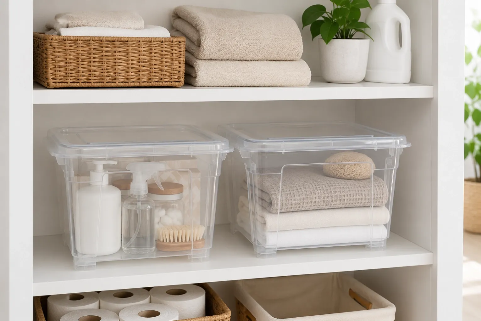 20L clear plastic storage box used for kitchen, closet and household organization