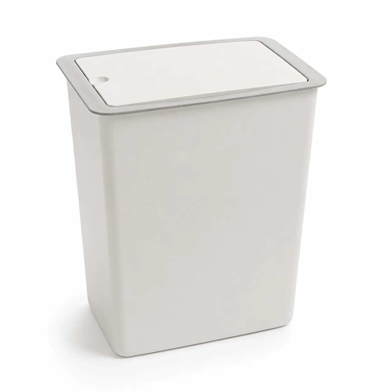8L off-white slim plastic trash can with push button lid