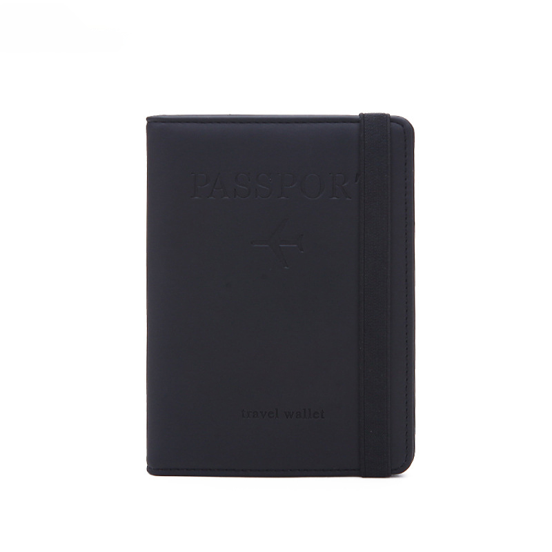 Black family travel passport holder, leather
