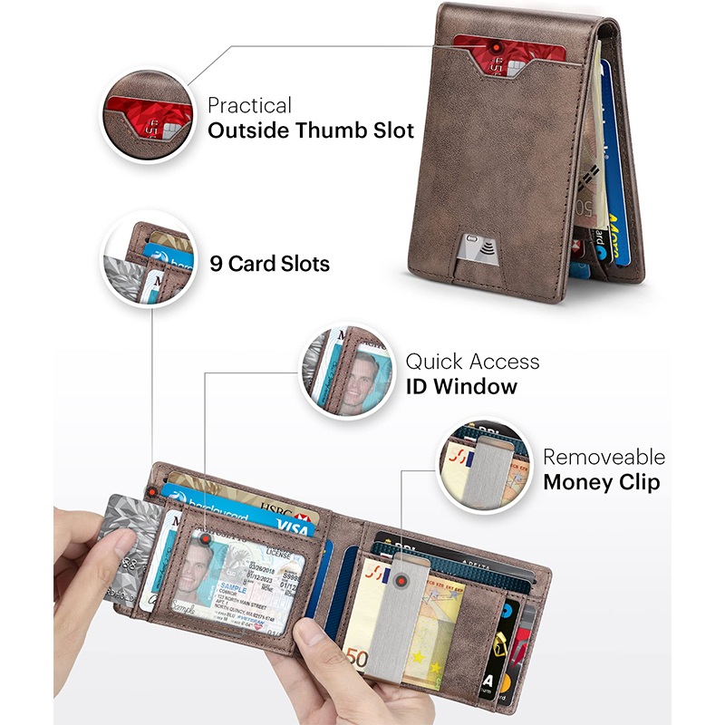 Brown front pocket wallet with nine card slots