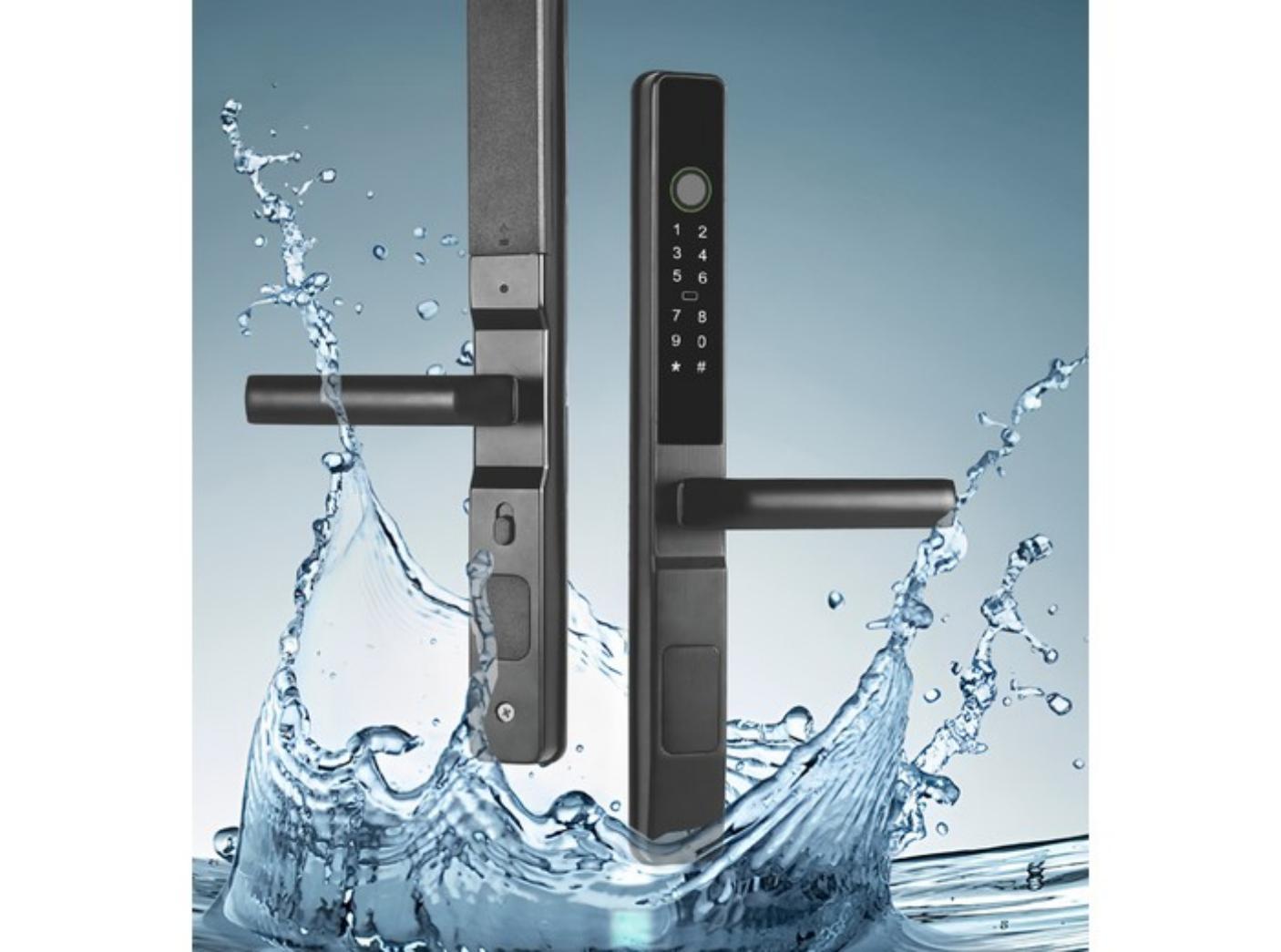 Slim Aluminum Smart Lock with WIFI connectivity. Unlocking methods: Fingerprint / Password / Key / IC Card / App. Aluminum Alloy body, Level C lock cylinder, for slim frame / wooden or metal