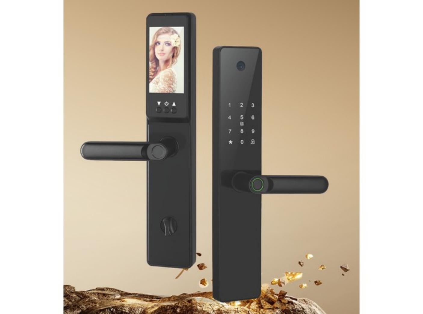 Semi-Automatic Smart Digital Door Lock with WIFI connectivity. Unlocking methods: Fingerprint / Password / IC Card / Key / App / Face Recognition (Optional). Aluminum Alloy body, Level C loc