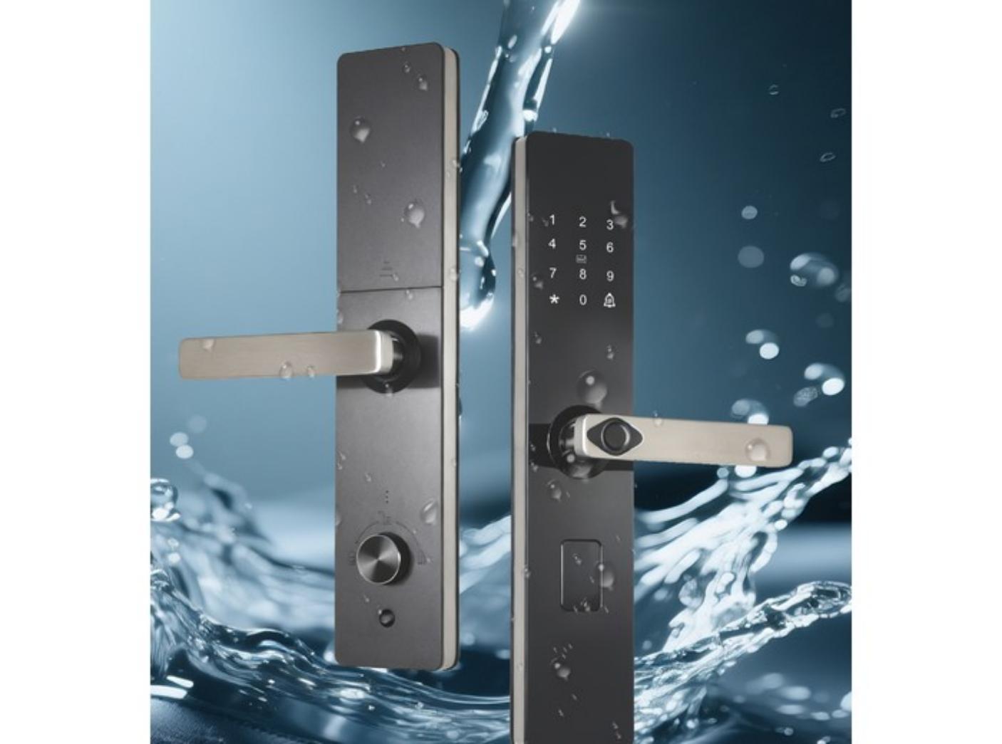 Stainless Steel Semi-Automatic Smart Lock with WIFI connectivity. Unlocking methods: Fingerprint / Password / Key / IC Card / App. Stainless Steel body, Level C lock cylinder, for wooden or
