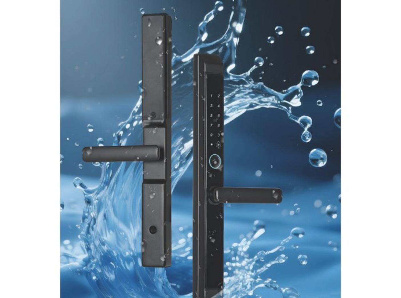 Slim Aluminum Smart Lock with WIFI connectivity. Unlocking methods: Fingerprint / Password / Key / IC Card / App. Aluminum Alloy body, Level C lock cylinder, for slim frame / wooden or metal