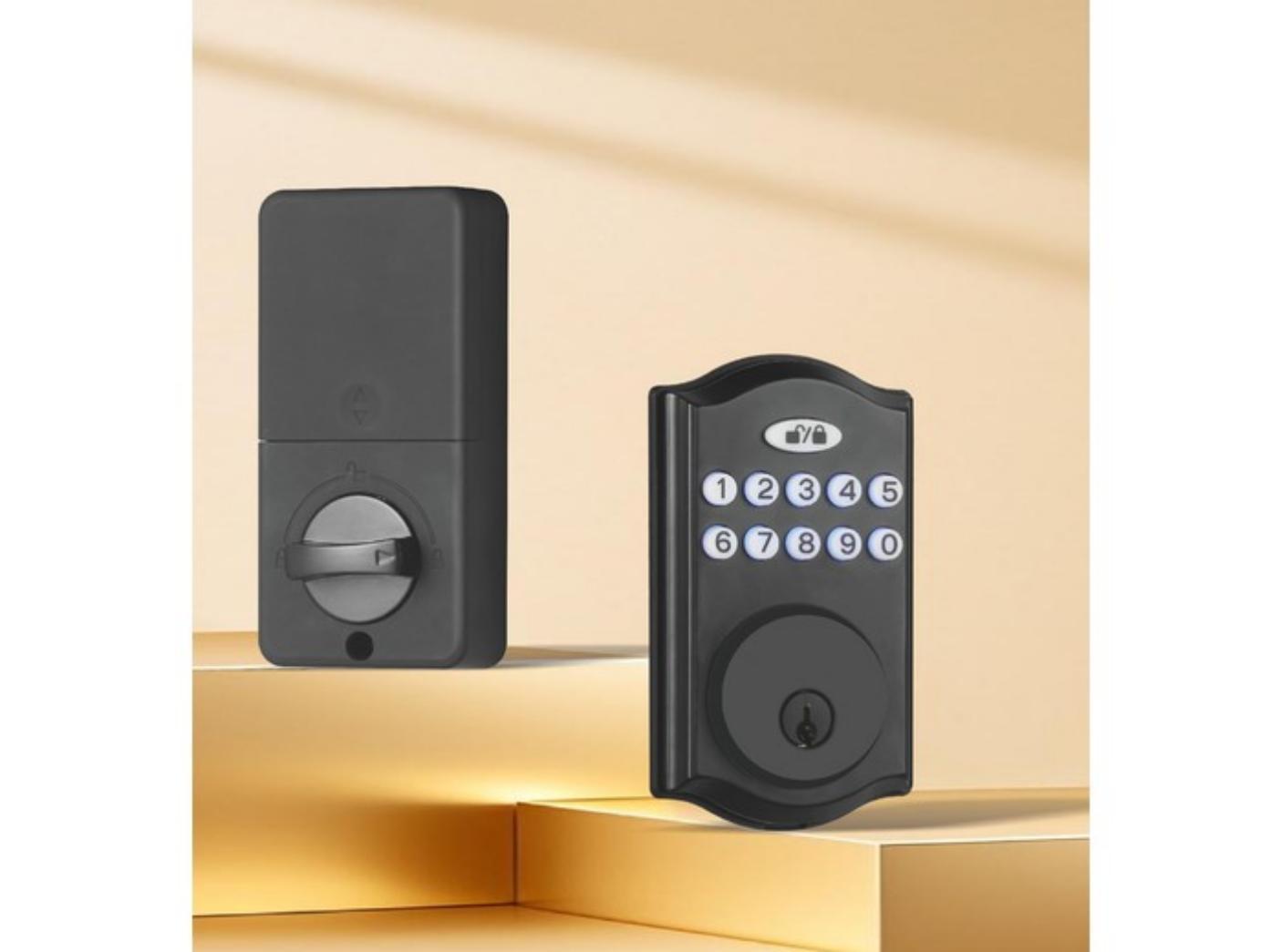 Smart Digital Deadbolt with Bluetooth connectivity. Unlocking methods: Fingerprint / Key. Aluminum Alloy / Flame-Retardant ABS body, Level B lock cylinder, for wooden or metal door 35-50mm t
