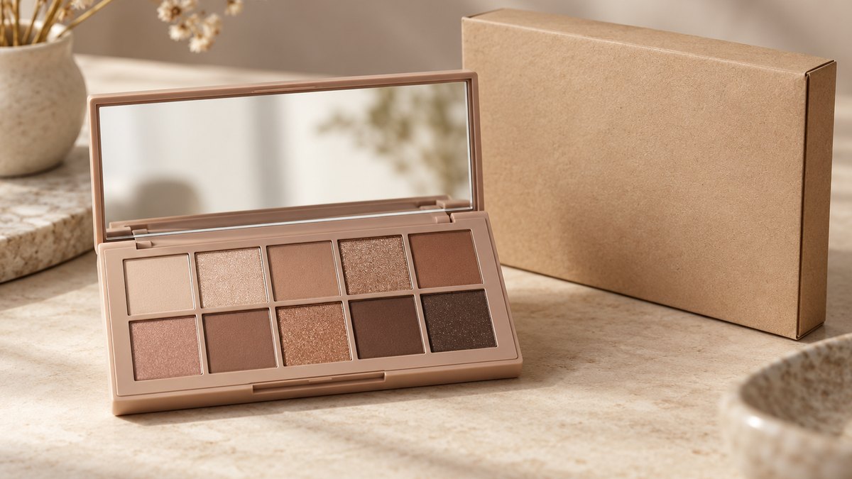 A first-run custom palette beside its neutral outer box prepared for wholesale review