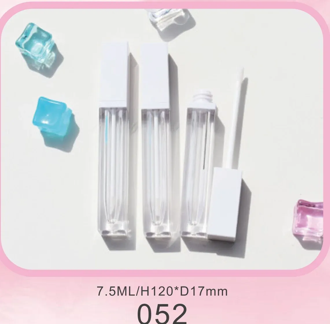 7.5 ml square lip gloss tube with white cap photo 01