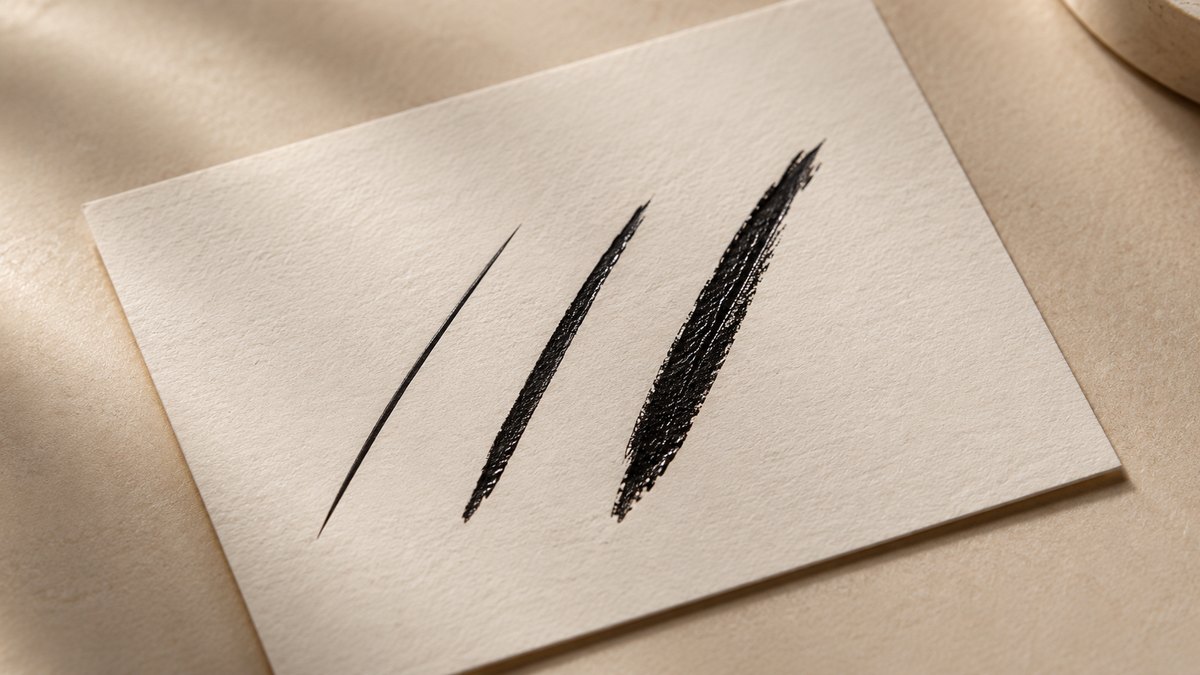 A wear-test swatch of eyeliner on a neutral card showing line definition