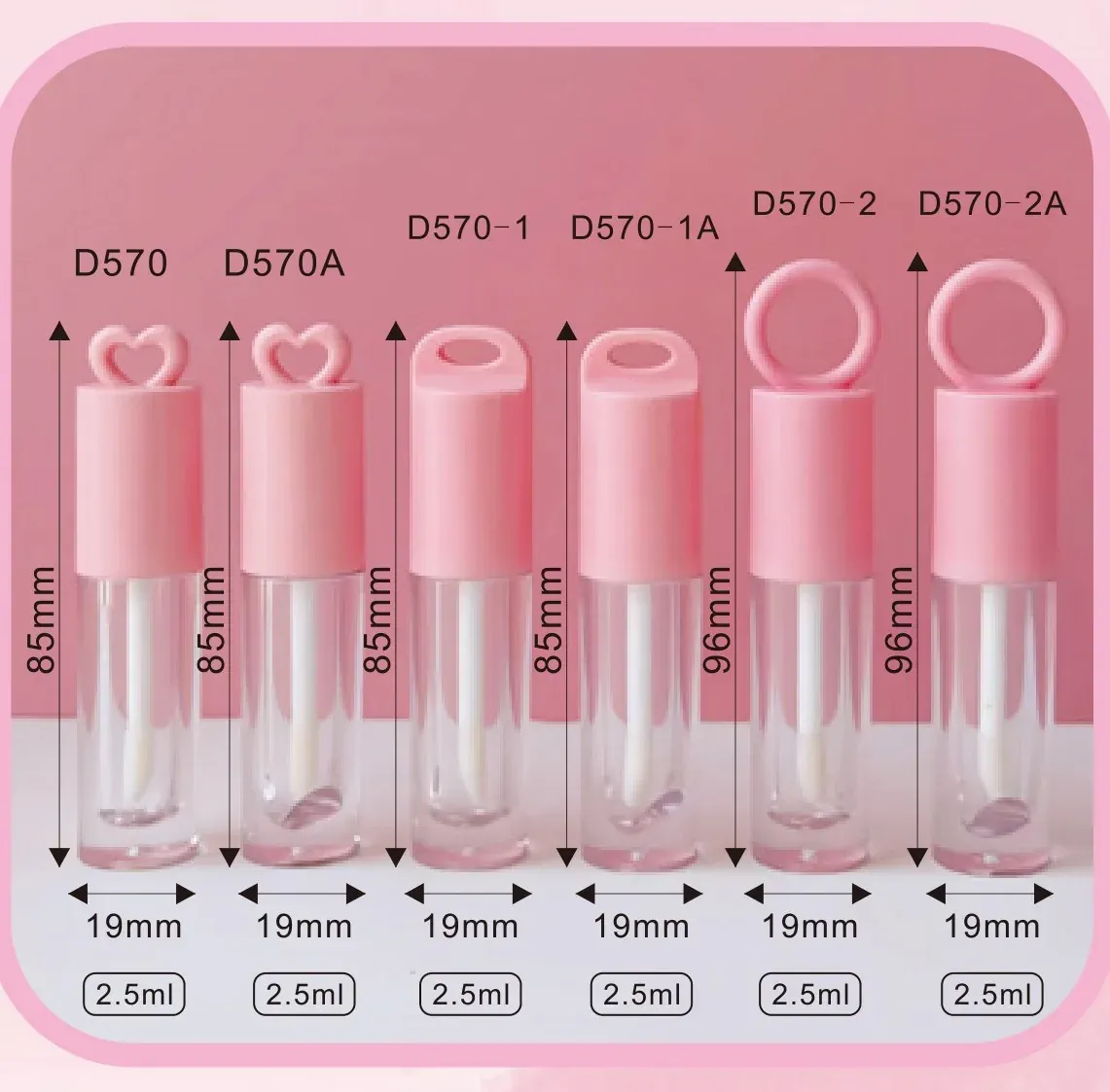 2.5 ml lip gloss tube with heart cap photo 01
