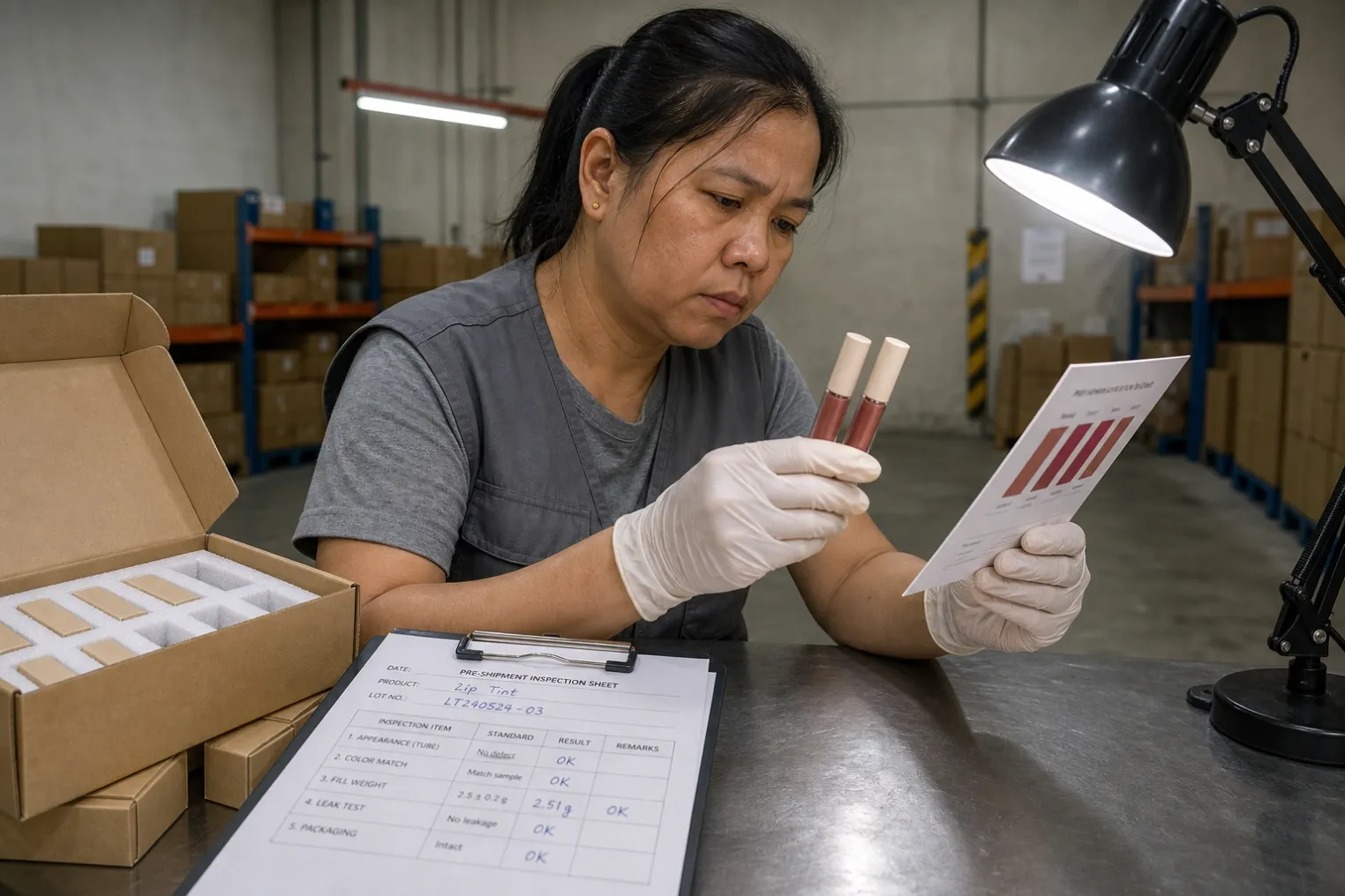 Sample vs Bulk Match Ensuring a supplier's sample matches the final bulk lip makeup order quality