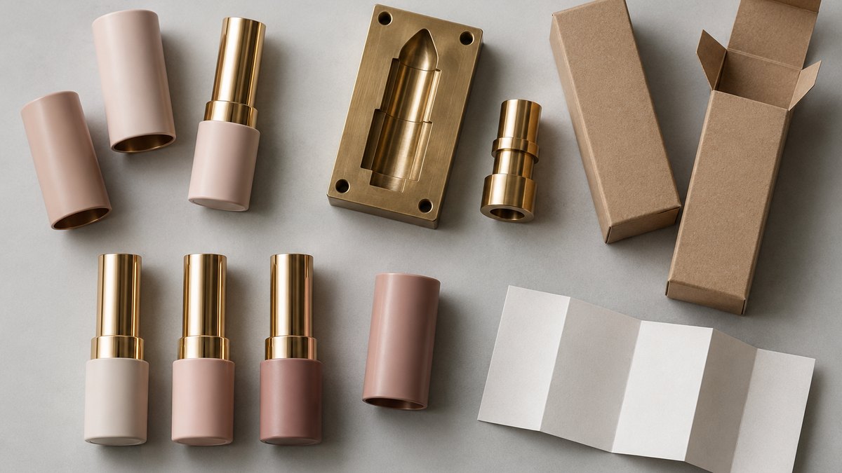 Wholesale makeup packaging components including tubes, wands, and caps, each carrying its own minimum order quantity