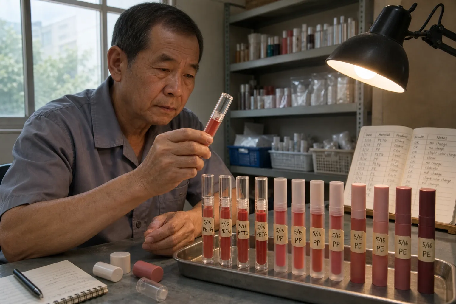 Buyer reviewing questions for a lip packaging supplier