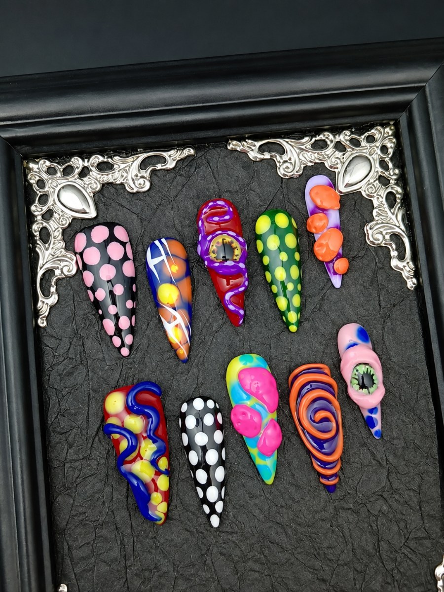 Second view of 3D sculpt stiletto press-on nail set