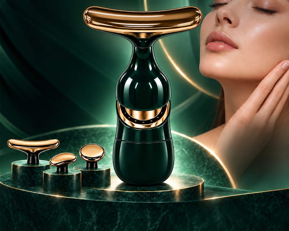 Three-head lifting and firming massage infusion device with interchangeable heads