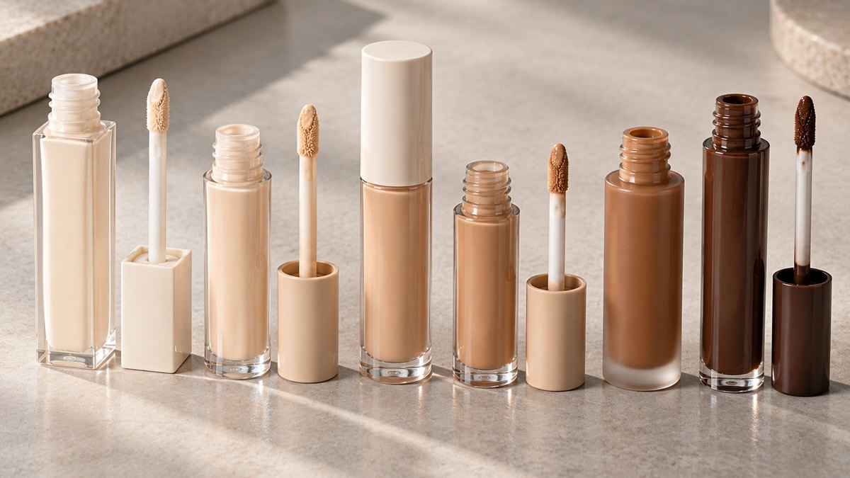 Deeper concealer shades swatched on skin-toned panels to show undertone depth and ashy versus true color